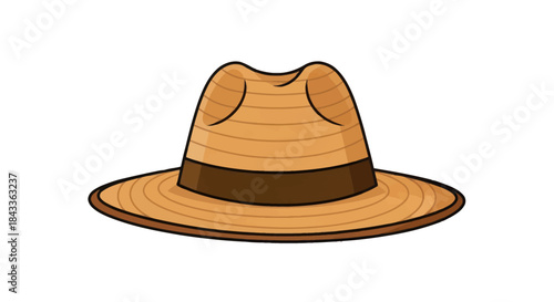 Classic Straw Fedora Hat with Dark Brown Band.