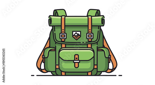 Vintage Green Canvas Backpack with Leather Straps and Buckles.
