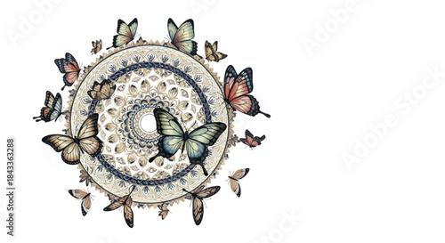 Artistic Spiral Design Adorned with Delicate Butterflies.