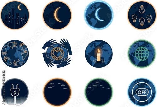 Earth Hour Icons Darkness to Light for Energy Conservation