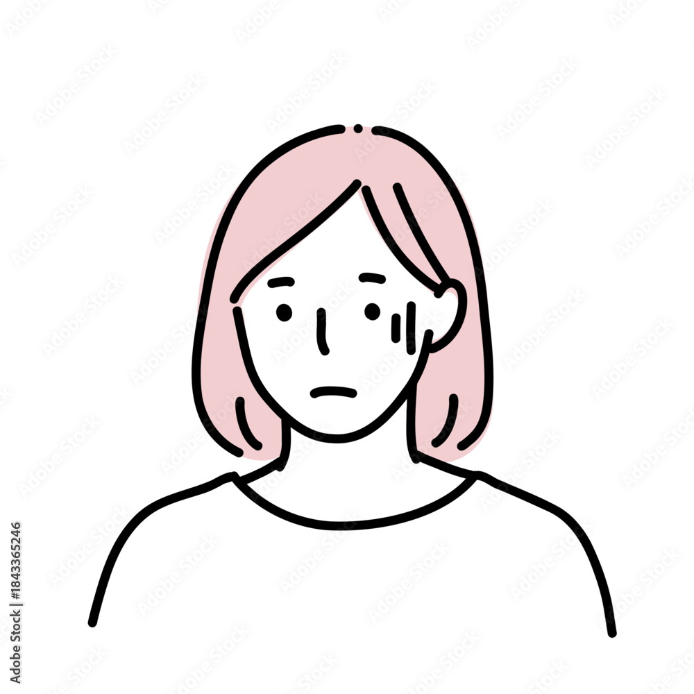 Obraz premium 不安や緊張で青ざめている女性の線画イラスト張