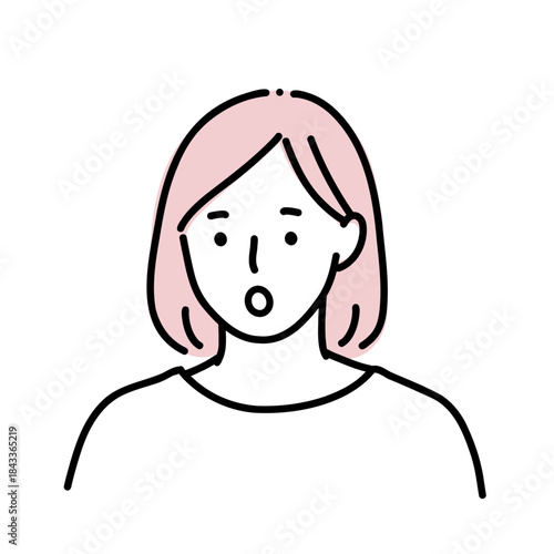 驚いて気づく女性の線画イラスト｜注意・発見