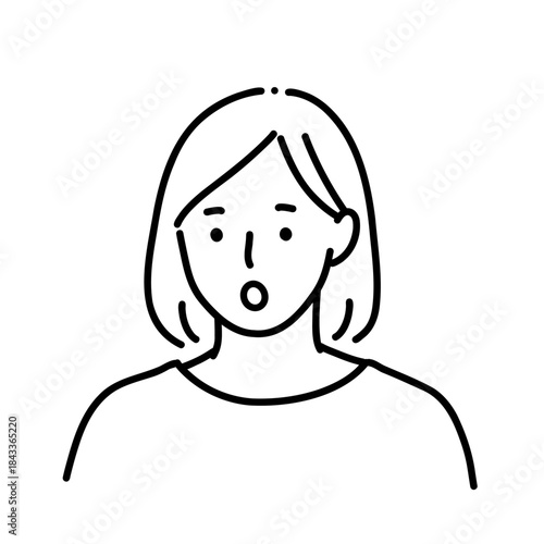 驚いて気づく女性のモノクロ線画イラスト