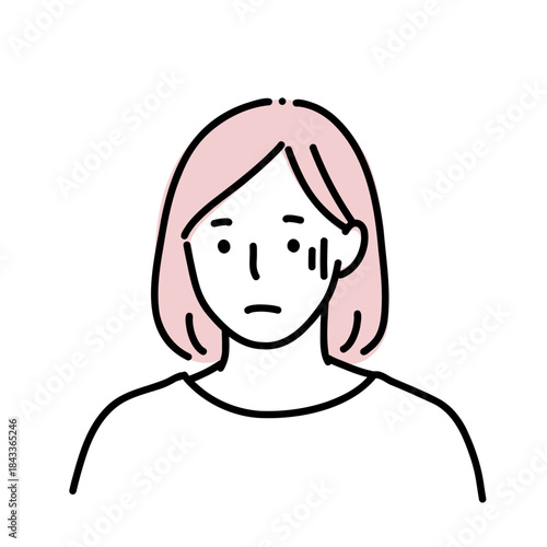 不安や緊張で青ざめている女性の線画イラスト張