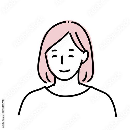 安心して微笑む女性の線画イラスト｜納得・理解