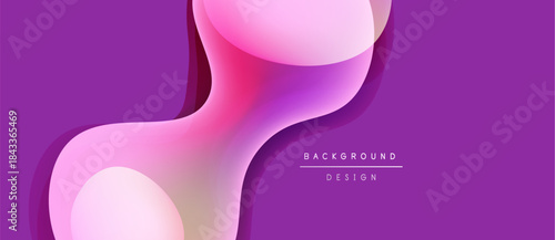 Abstract fluid shapes overlap, creating soft gradients. Purple background enhances dynamic visual effect. Modern design element.