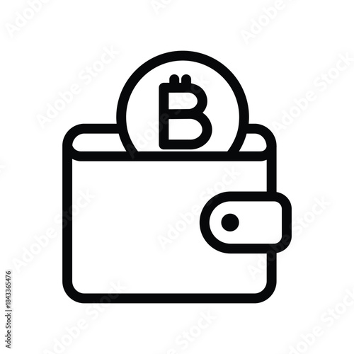 Minimalist cryptocurrency wallet icon with a Bitcoin symbol, representing digital payments, crypto storage, blockchain finance, and virtual money management