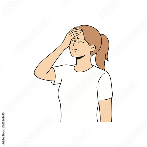 Woman Feeling Tension Headache Stress Discomfort Female Mental Health Concept Minimal Vector Illustration