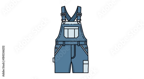 Blue denim overalls with bib pocket and straps.
