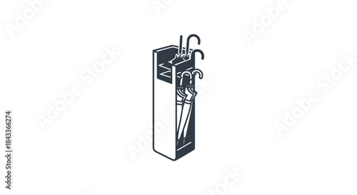 Modern metal umbrella stand holding multiple folded umbrellas.