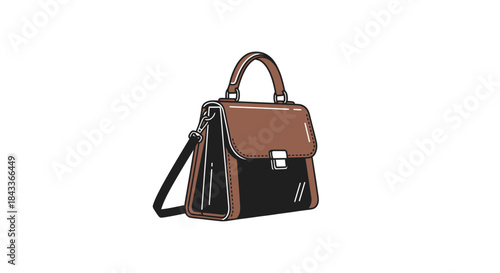 Stylish Brown and Black Leather Handbag with Top Handle and Shoulder Strap.