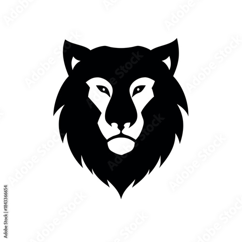 Lion face combined with wolf profile in powerful wildlife composition On white Background Vector illustration
