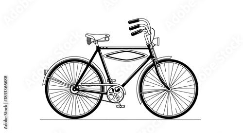 Vintage Black and White Bicycle Illustration with Classic Design.