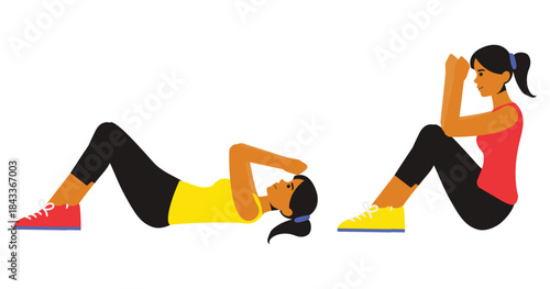 Woman Doing Abdominal Crunch Exercise vector Illustration