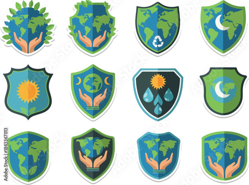 Earth Protection Shields Environment & Sustainability Icons