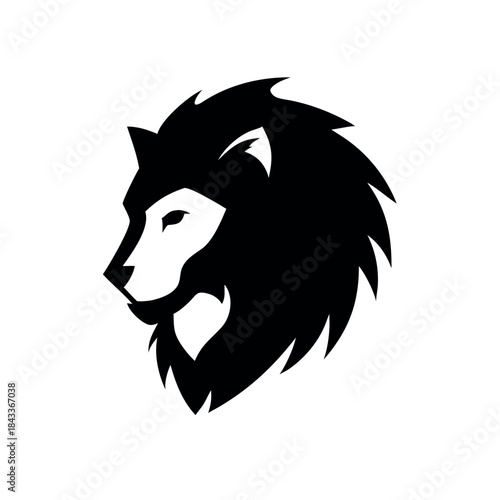 Lion face merged with wolf profile in bold animal identity artwork On white Background Vector illustration