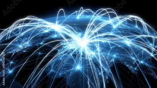 Abstract globe with connecting lines and glowing nodes against a dark background