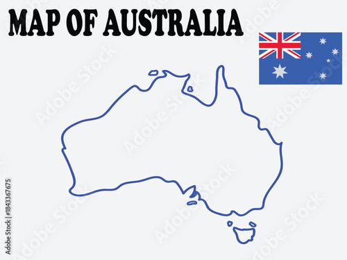 Outline Map of Australia with National Flag and Geography Keywords