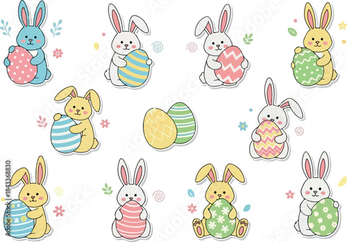 Cute Easter Bunny Collection with Decorative Eggs for Festive Designs