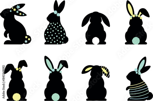 Silhouette Easter Bunnies Set Whimsical Vector Illustrations for Spring Projects