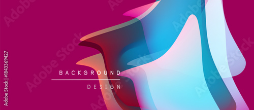 Abstract vibrant background design. Overlapping shapes create dynamic visual effect. Pink, blue hues dominate composition. Modern, stylish.