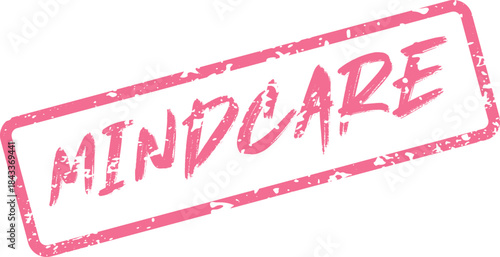 Vibrant pink Mindcare distressed text within a rectangular grunge frame