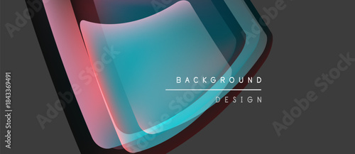 Abstract layers create dynamic visual effect. Gradient colors blend, forming modern design element over dark backdrop.