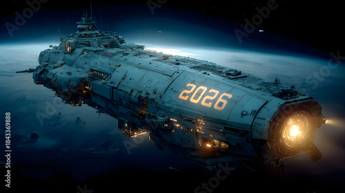 Fototapeta Naklejka Na Ścianę i Meble -  Futuristic spaceship in orbit