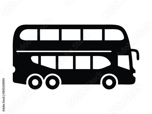 Black silhouette of a double decker bus on white background