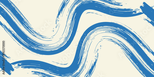 Grunge grainy blue brush stroke with spray texture. Hand drawn distress damaged vintage banner with zigzag bold line. Rough thick brush stroke texture. Spray paint effect vector background.