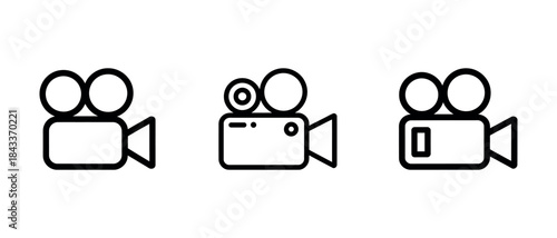 A black line icon set of various video cameras