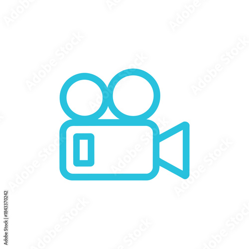 A blue outline video camera icon on a clean white background