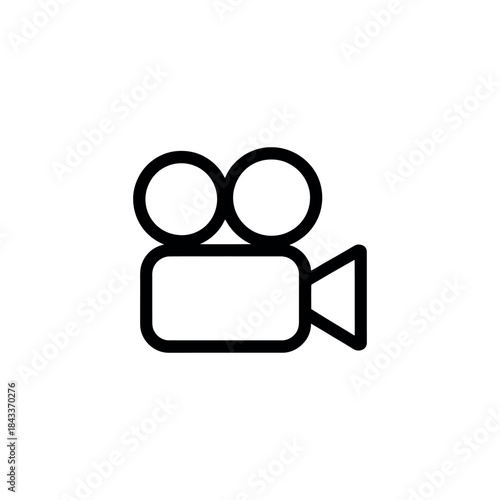 A simple black outline video camera icon on a white background