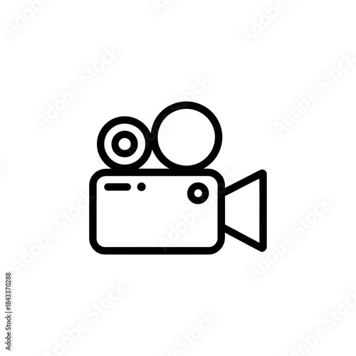 A sleek black outline video camera icon with a record indicator