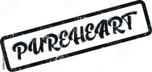 Authentic black ink PUREHEART rubber stamp texture symbolizing sincerity, virtue, and honesty