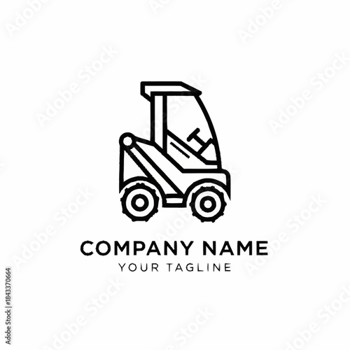 Minimalist Line Art Icon of a Skid Steer Loader Machine.