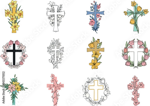 Floral Crosses Decorative Religious Designs for Easter and Spring
