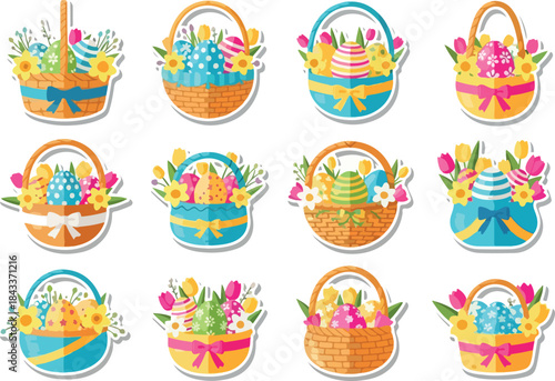 Festive Easter Basket Sticker Set Flower and Egg Icons