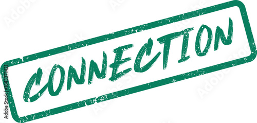 Green distressed rubber stamp with the word CONNECTION signifies linking people and ideas together