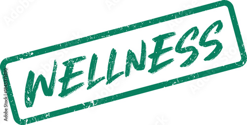 Wellness Word Green Grunge Rubber Stamp for Health and Balanced Lifestyle Promotion