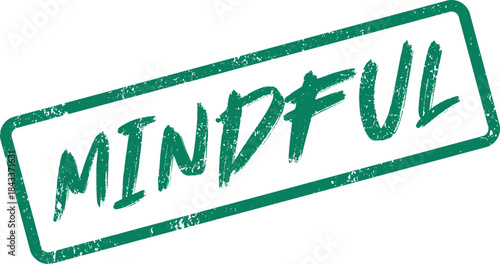 Vibrant green Mindful distressed text within a rectangular grunge frame