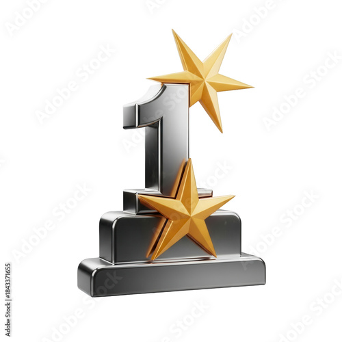 A 3D icon of a ranking icon with a number one, representing a top position and a leader, with a star for a championship.