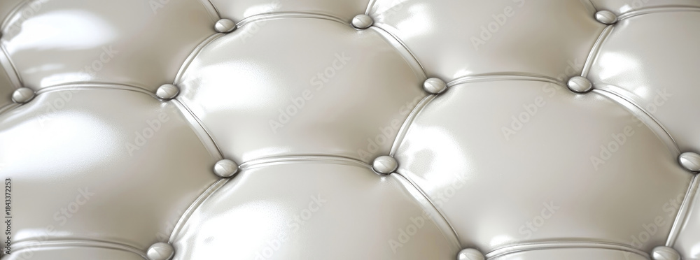Fototapeta premium Close up of a glossy off white tufted upholstery texture with diamond pattern and bright highlights on the surface creating a luxurious elegant background