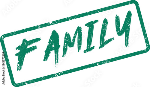 United family concept shown in a green distressed rubber stamp style for togetherness