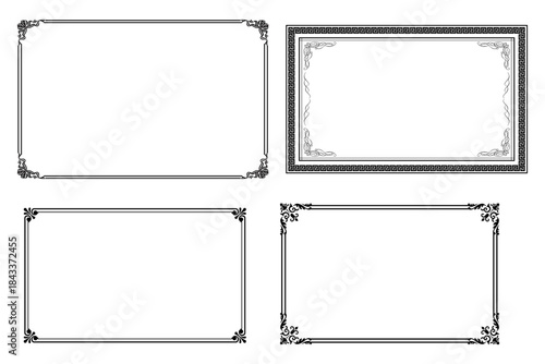 Elegant Black and White Decorative Frames with Ornate Corners and Greek Key Pattern