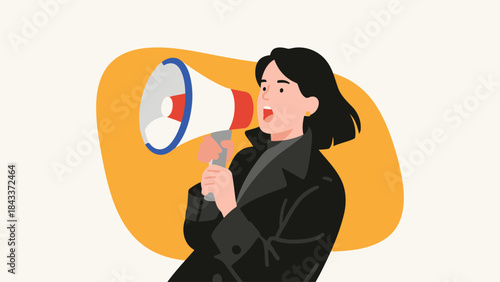 Woman with short hair holding a megaphone