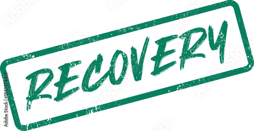Distressed green RECOVERY word stamp symbolizing healing, restoration, and overcoming challenges