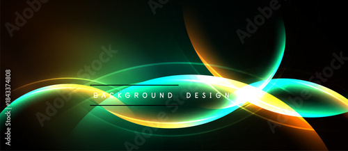Abstract neon waves, vibrant colors, dark background. Dynamic lines create futuristic visual effect. Smooth gradients, elegant design.