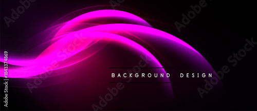 Abstract pink waves over black background. Smooth curves create dynamic, modern visual effect. Design elements suggest energy, motion.