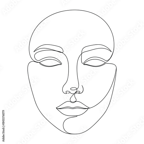 Minimalist single line drawing of a serene face with closed eyes